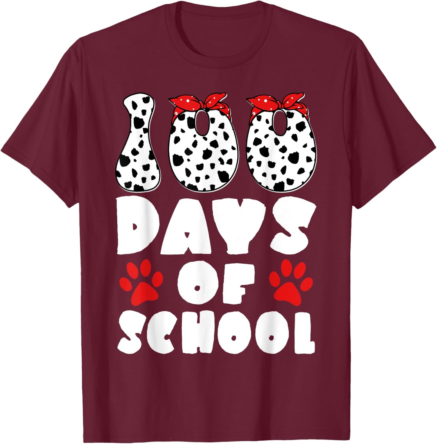 100 Days Of School Dalmatian Dog 100 Days Smarter Boys Girls T-Shirt - T-Shirt | Maroon