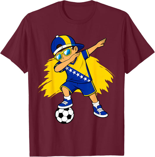 Bosnia Flag Boys Dabbing Bosnian Fans Supporter Bosnia T-Shirt - T-Shirt | Maroon