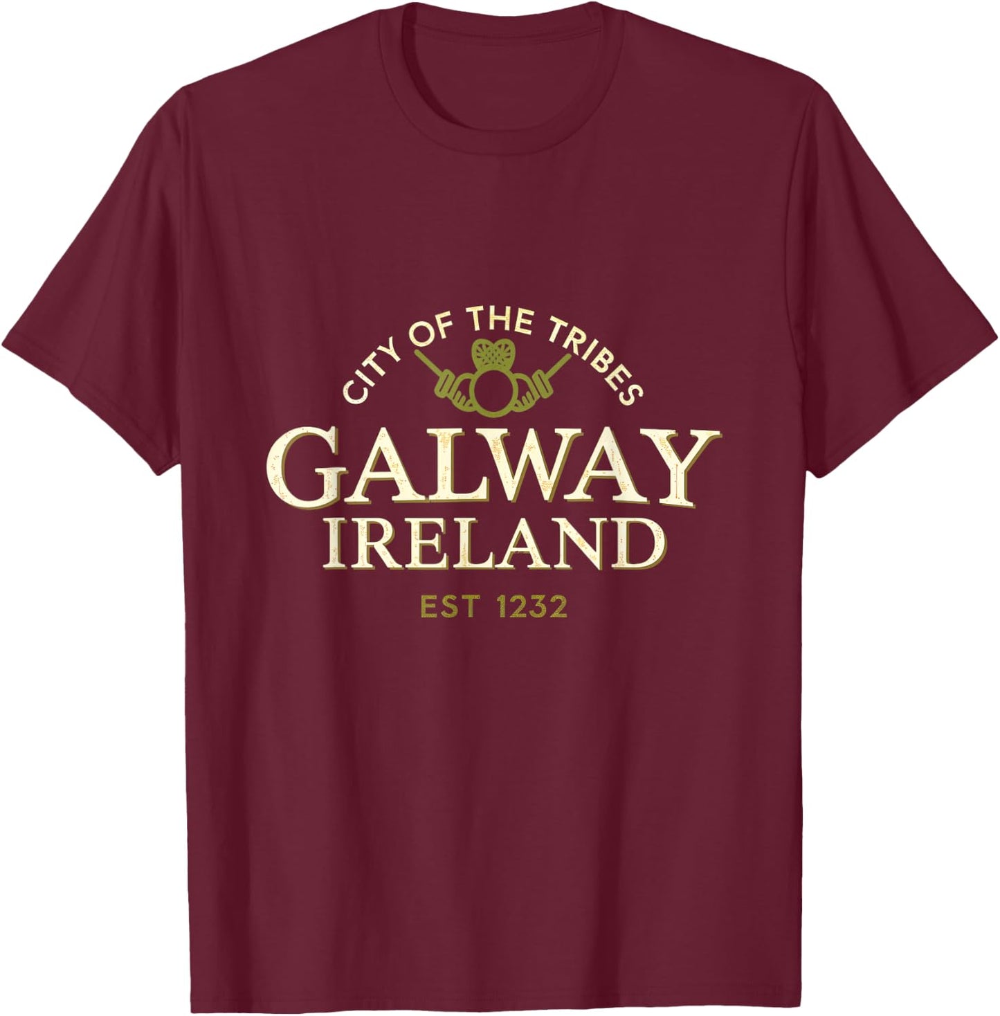 Galway Ireland City of the Tribes Vintage Design T-Shirt - T-Shirt | Maroon