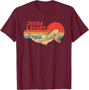 Vintage Sunset Zebra Shark T-Shirt - T-Shirt | Maroon