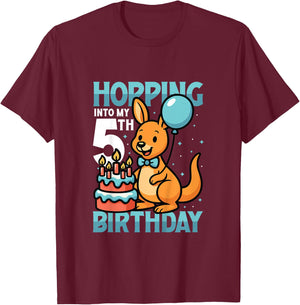 Kids Hopping Into My 5th Birthday Boys 5th Birthday Kangaroo T-Shirt - T-Shirt | Maroon
