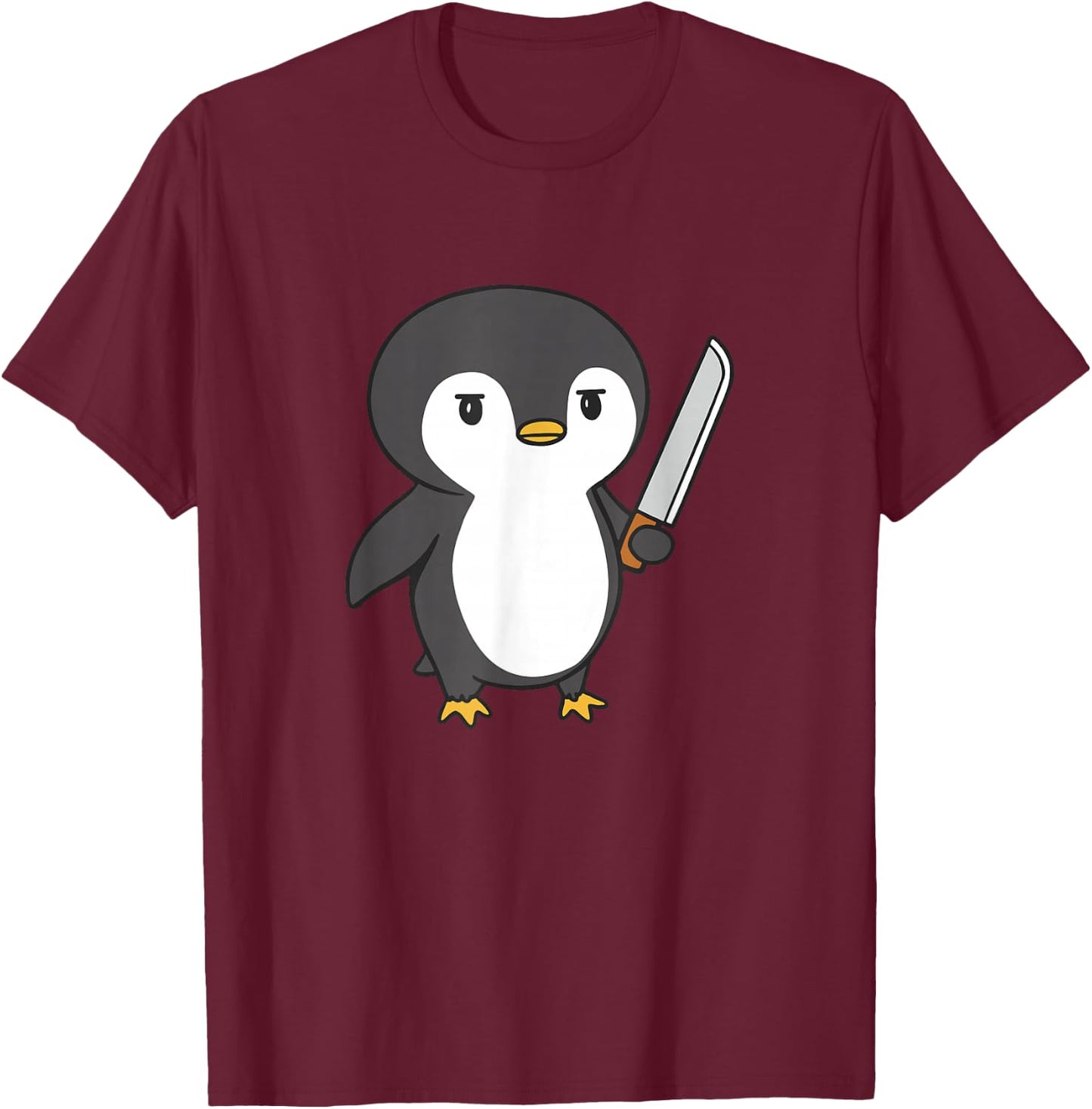 Funny Murderous Penguin Knife T-Shirt - T-Shirt | Maroon