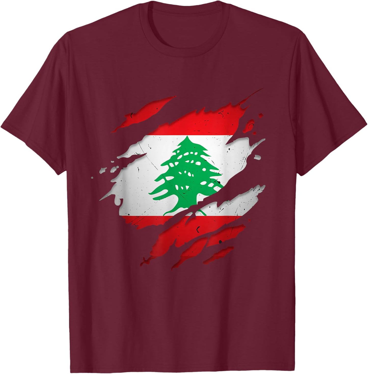 Stolze libanesische Hemden | zerrissene Libanon-Flagge T-Shirt - T-Shirt | Maroon