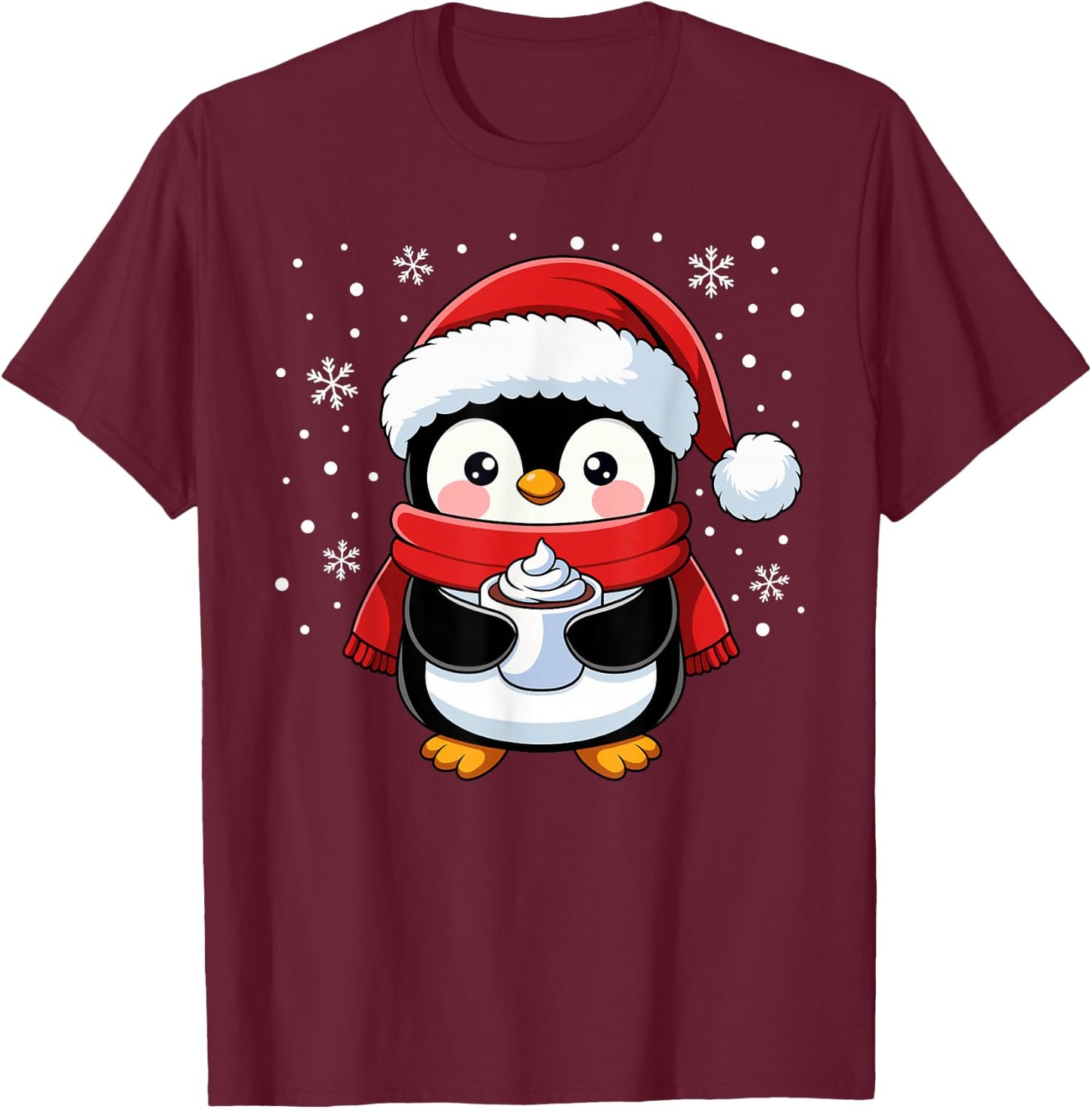 Penguin Christmas Santa Claus Cute Penguin Love Animal , Black, S T-Shirt - T-Shirt | Maroon