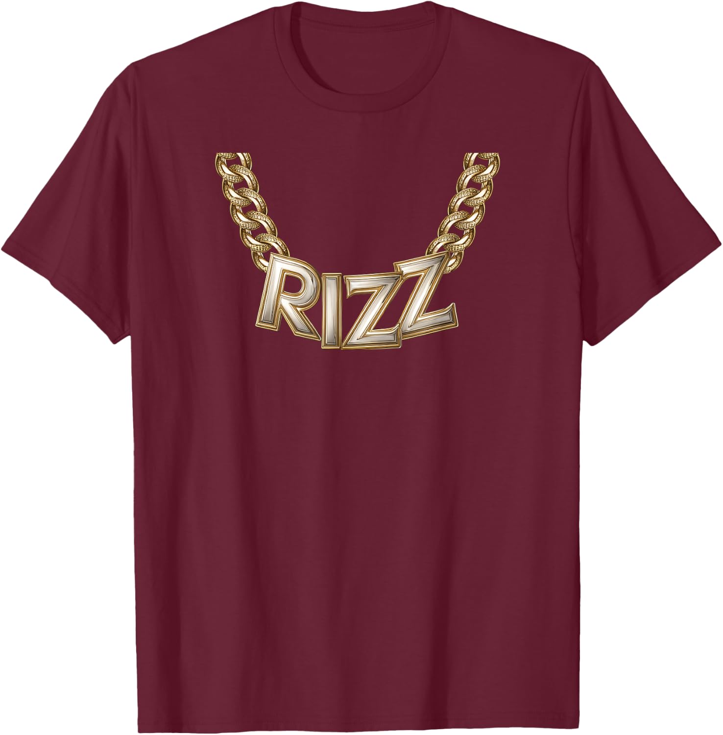 Kid Boy Slang Gold Chain Rizz Necklace Costume T-Shirt - T-Shirt | Maroon