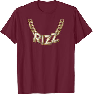 Kid Boy Slang Gold Chain Rizz Necklace Costume T-Shirt - T-Shirt | Maroon