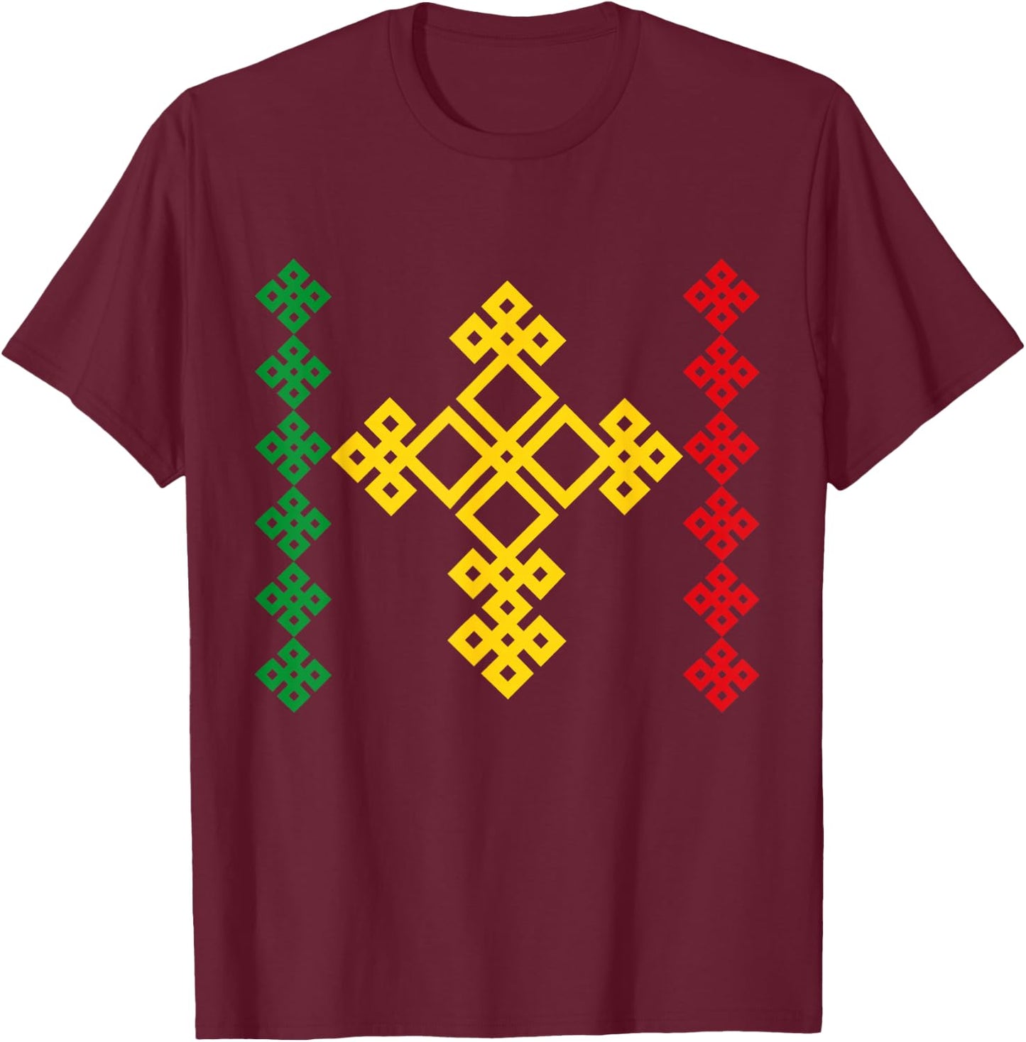 Ethiopian Cross Ethiopia , Black, S T-Shirt - T-Shirt | Maroon