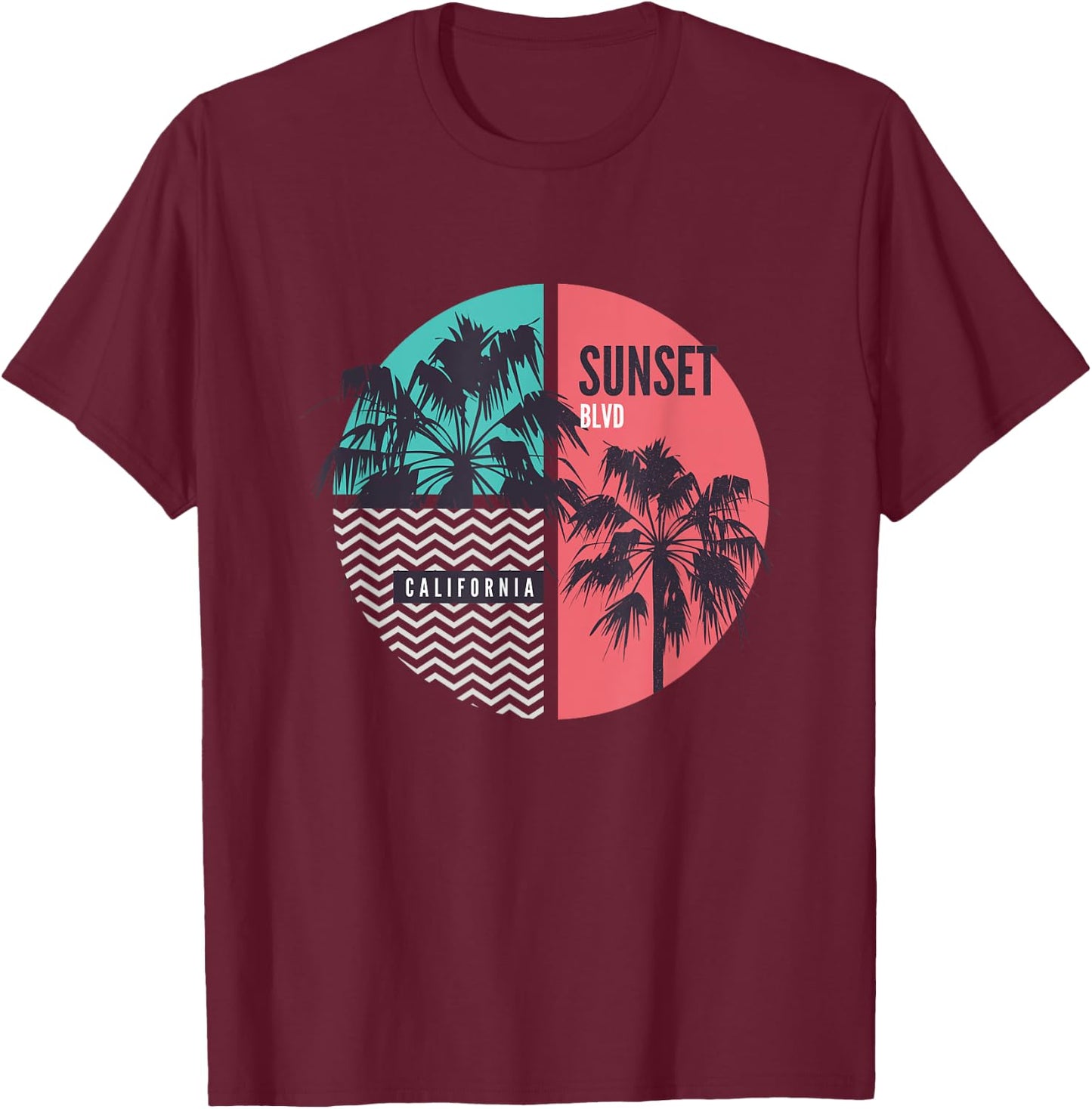 Sunset Blvd Kalifornien T-Shirt - T-Shirt | Maroon