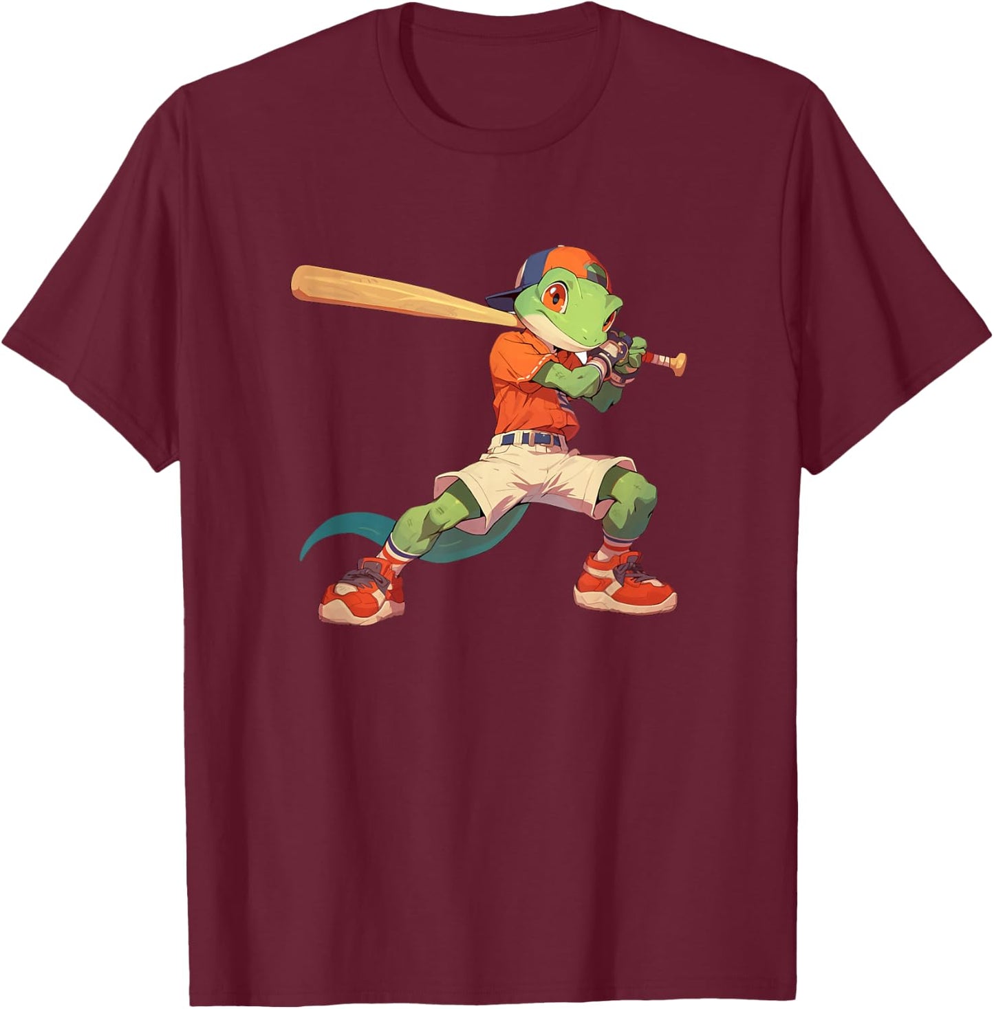 Gecko Baseball Player Lizards Hobby Sports T-Shirt - T-Shirt | Maroon