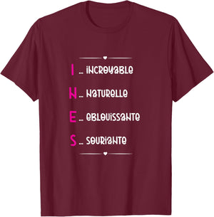 Ines Prenom Personnalisé Femme Cadeau Prenom Ines Girls' , Black T-Shirt - T-Shirt | Maroon
