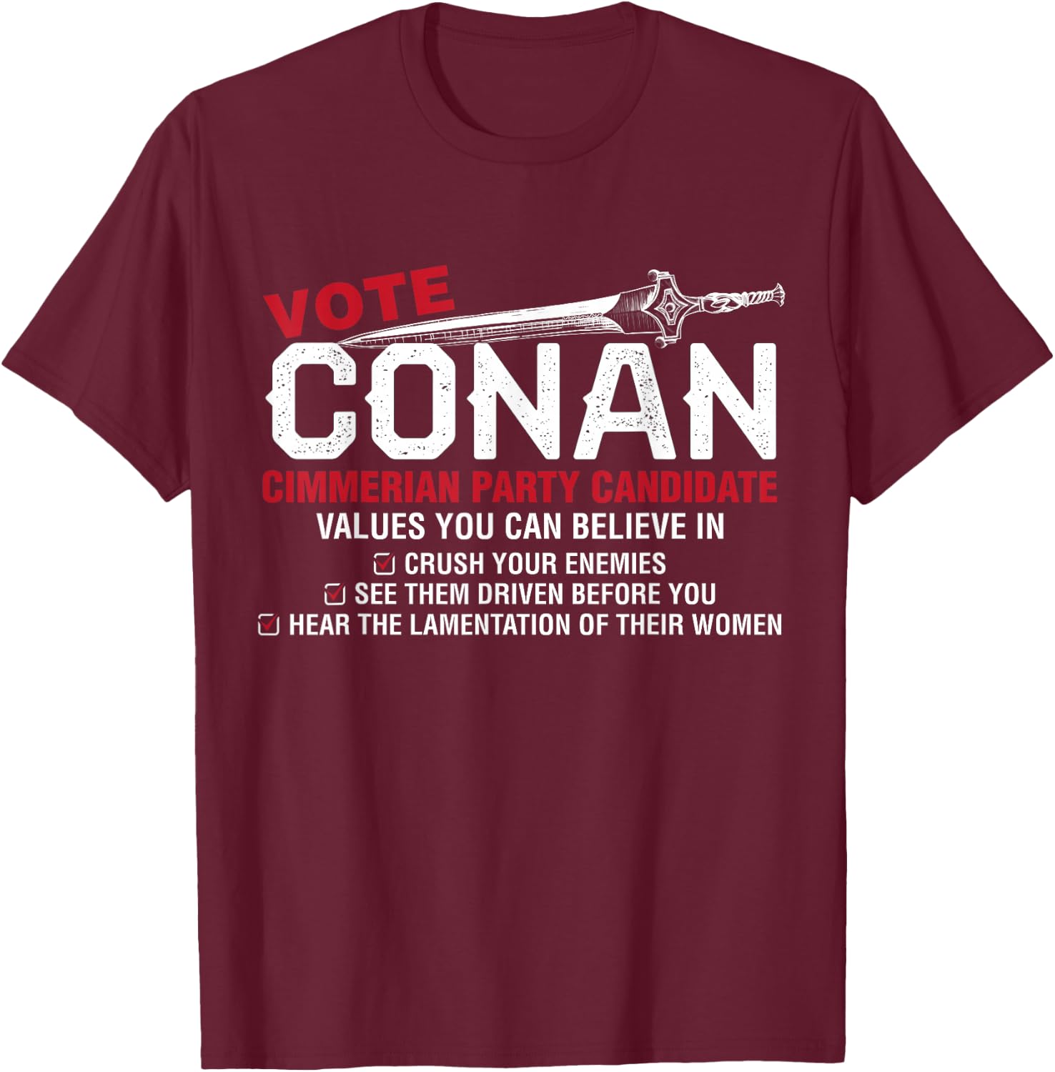 Vote Conan for President Funny , Black, S T-Shirt - T-Shirt | Maroon