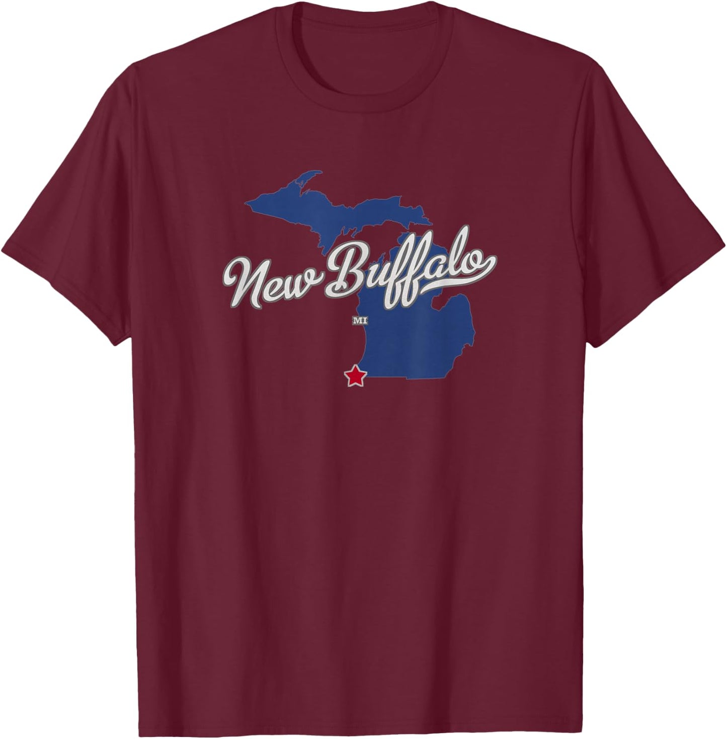 New Buffalo Michigan MI Map T-Shirt - T-Shirt | Maroon