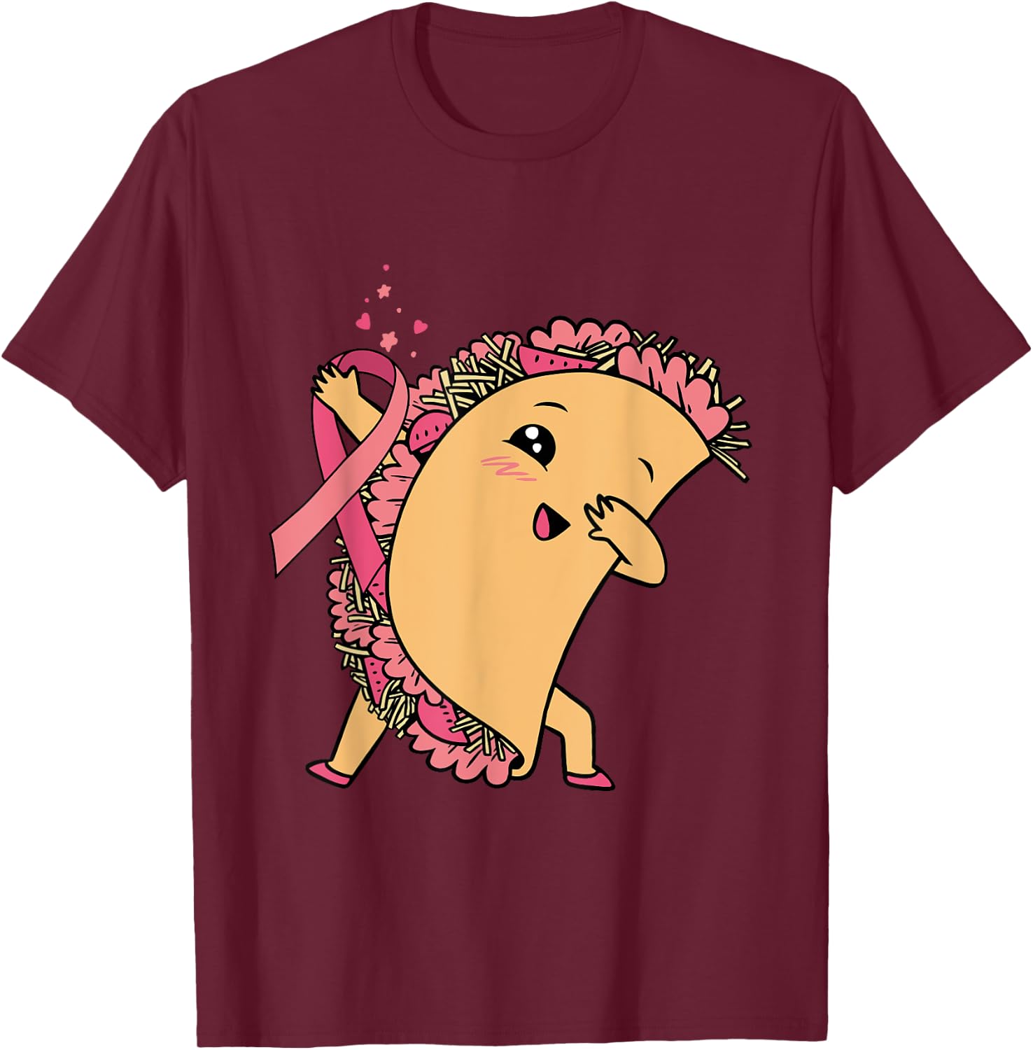 Dabbing Taco Pink Ribbon Breast Cancer Awareness Mexican T-Shirt - T-Shirt | Maroon