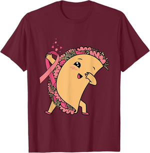 Dabbing Taco Pink Ribbon Breast Cancer Awareness Mexican T-Shirt - T-Shirt | Maroon