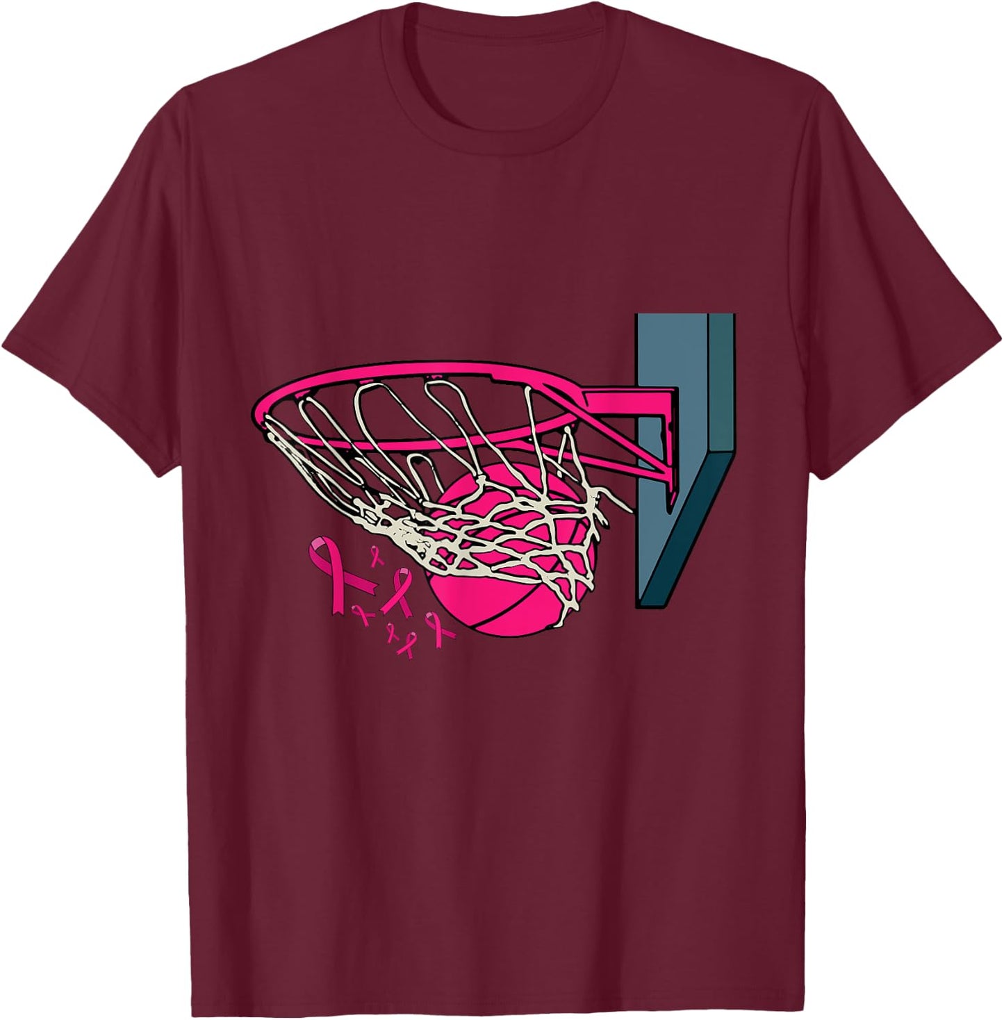Basketball Player Pink Ribbon Breast Cancer Awareness Sport T-Shirt - T-Shirt | Maroon