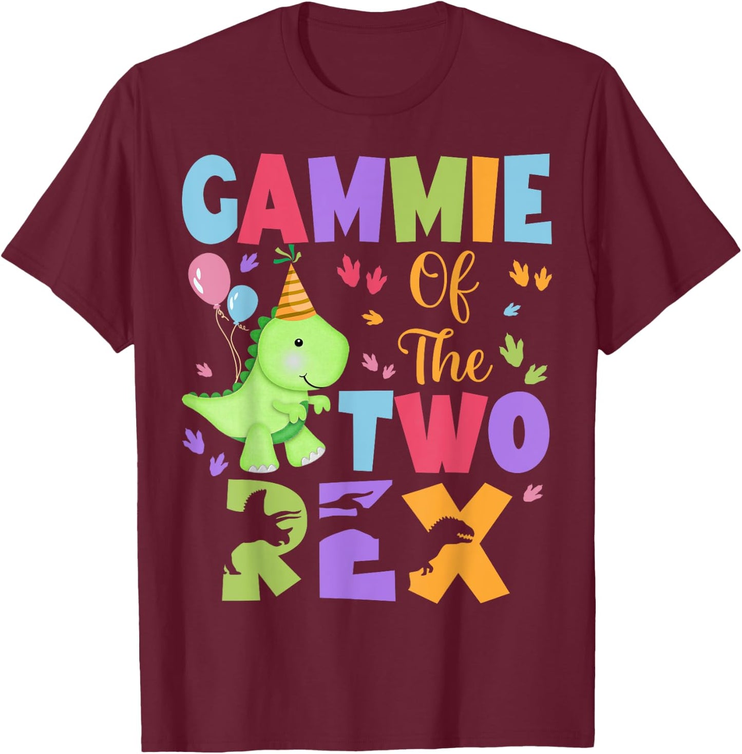 Gammie Of The Two Rex Birthday Dinosaur Family Matching T-Shirt - T-Shirt | Maroon