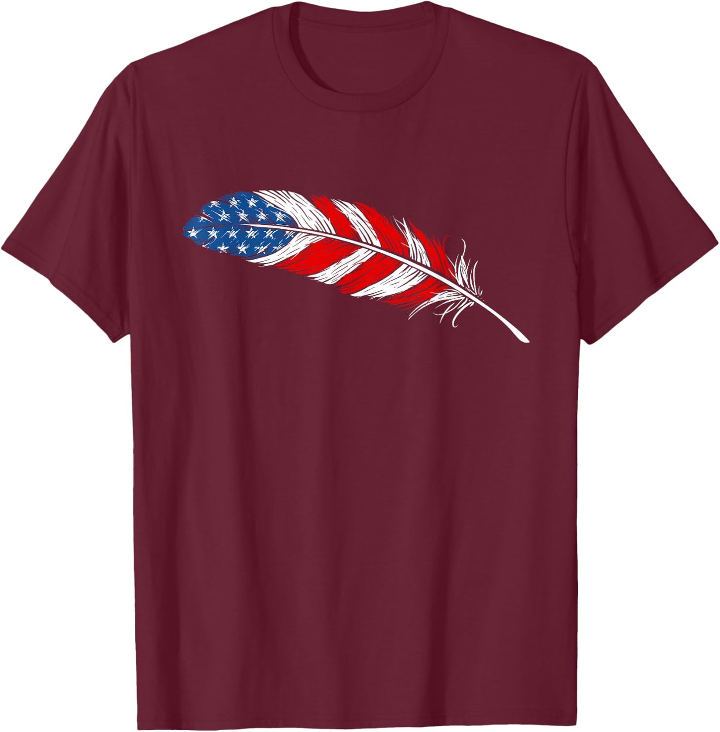Native American Feather Flag - Indian Pride Veteran July 4th T-Shirt - T-Shirt | Maroon