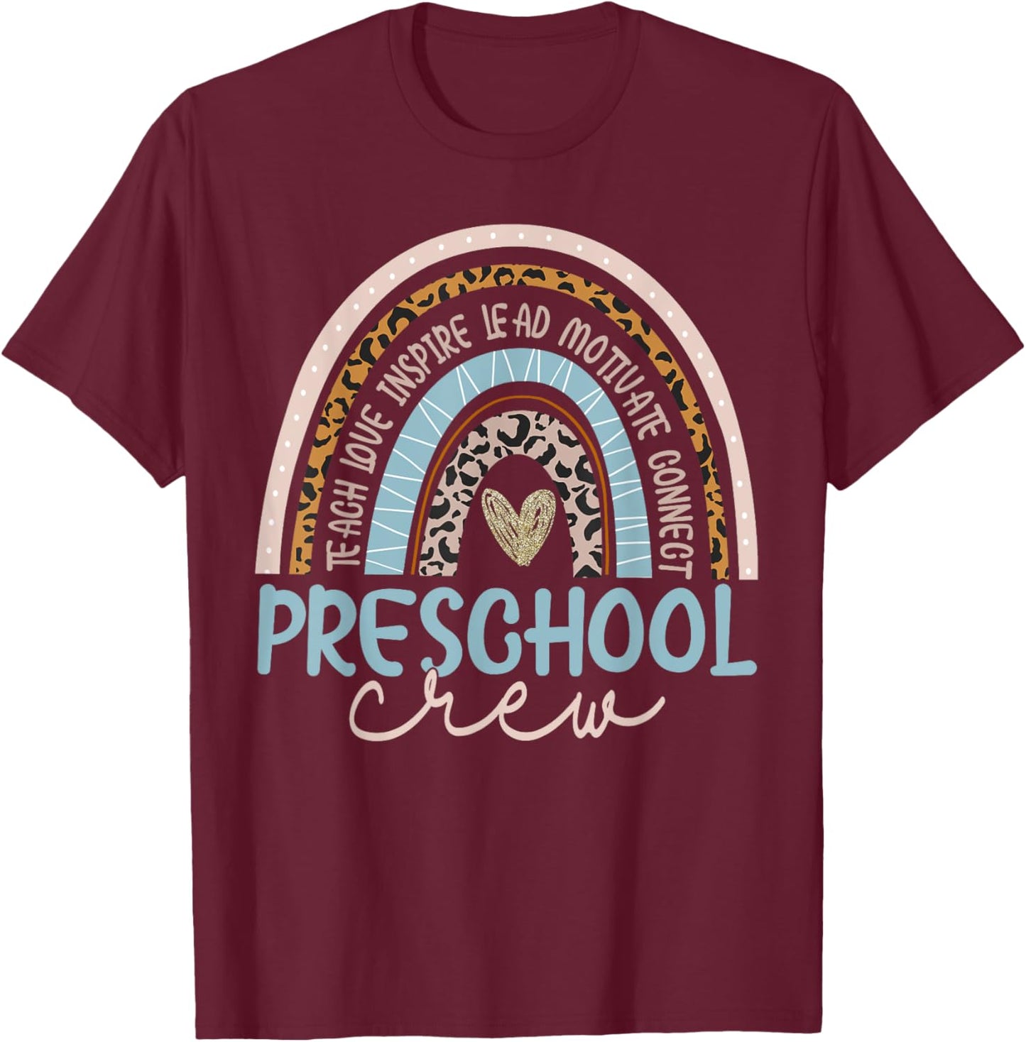 Preschool Crew Boho Rainbow First Day Of School T-Shirt - T-Shirt | Maroon