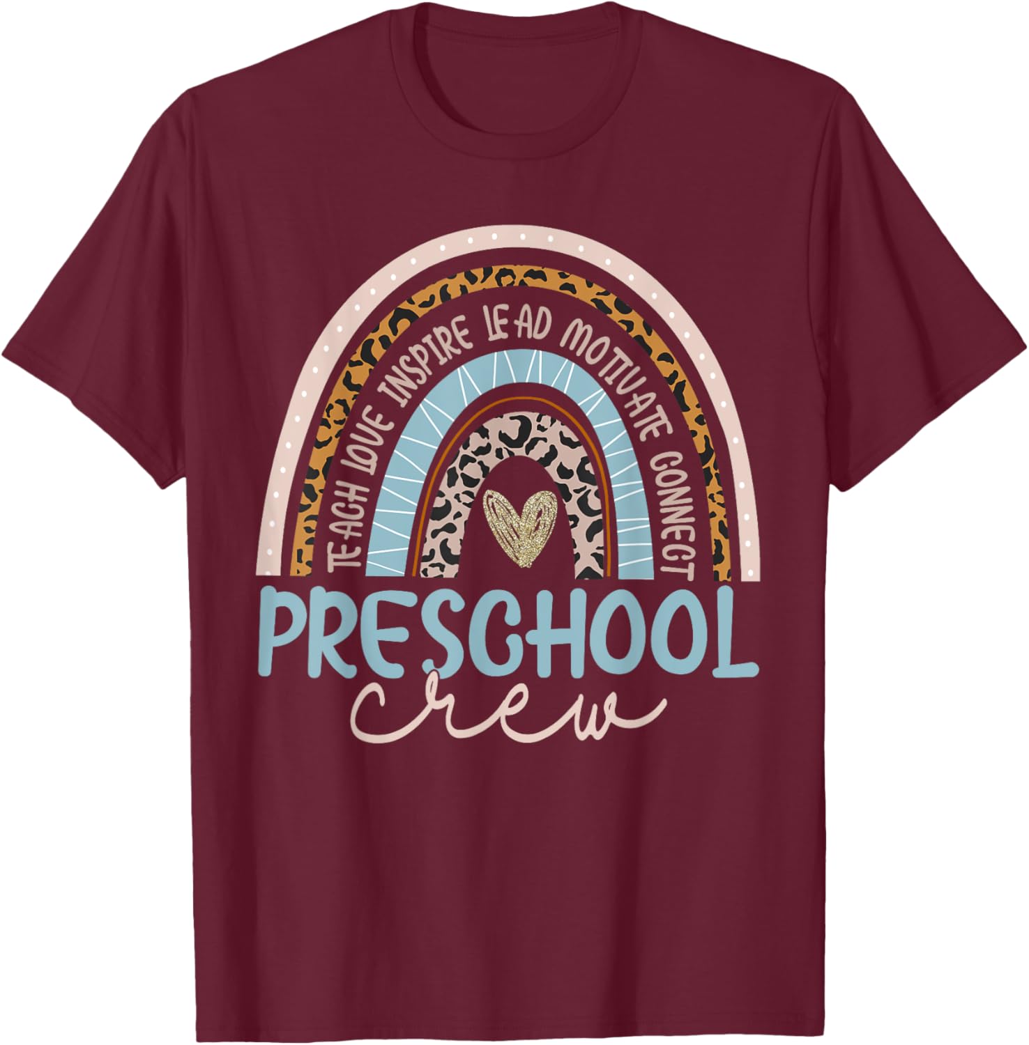 Preschool Crew Boho Rainbow First Day Of School T-Shirt - T-Shirt | Maroon