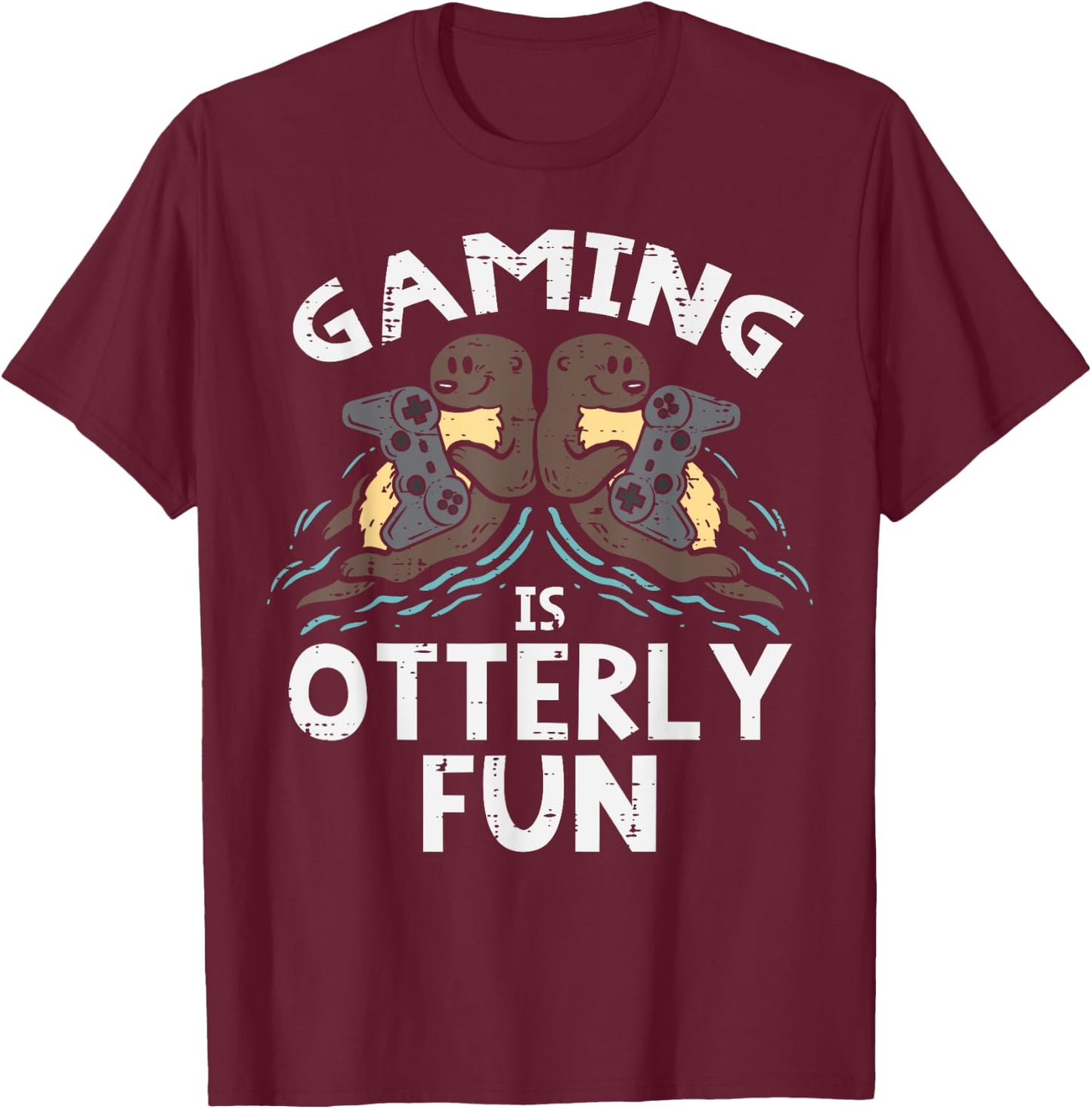 Gaming Otterly Fun Gamer Otter Boys Kids Men Teens Youth T-Shirt - T-Shirt | Maroon