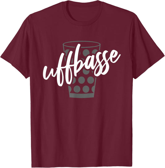 with German Text "Uffbasse Pfalz", black T-Shirt - T-Shirt | Maroon