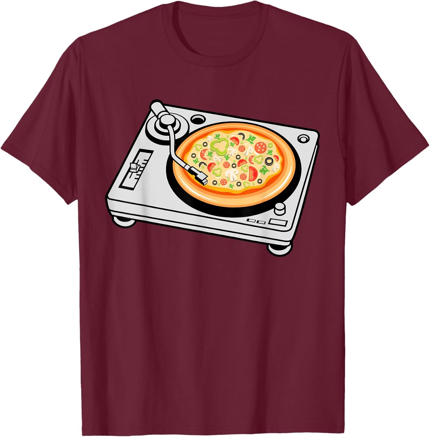 Pizza DJ Disc Jockey T-Shirt - T-Shirt | Maroon