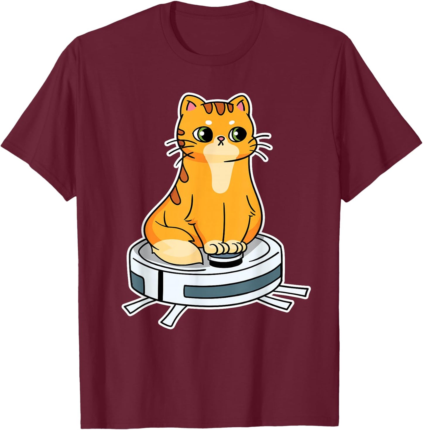 Robot Vacuum Cleaner Cat Kitten I Robot Vacuum Cleaner Robot , black T-Shirt - T-Shirt | Maroon