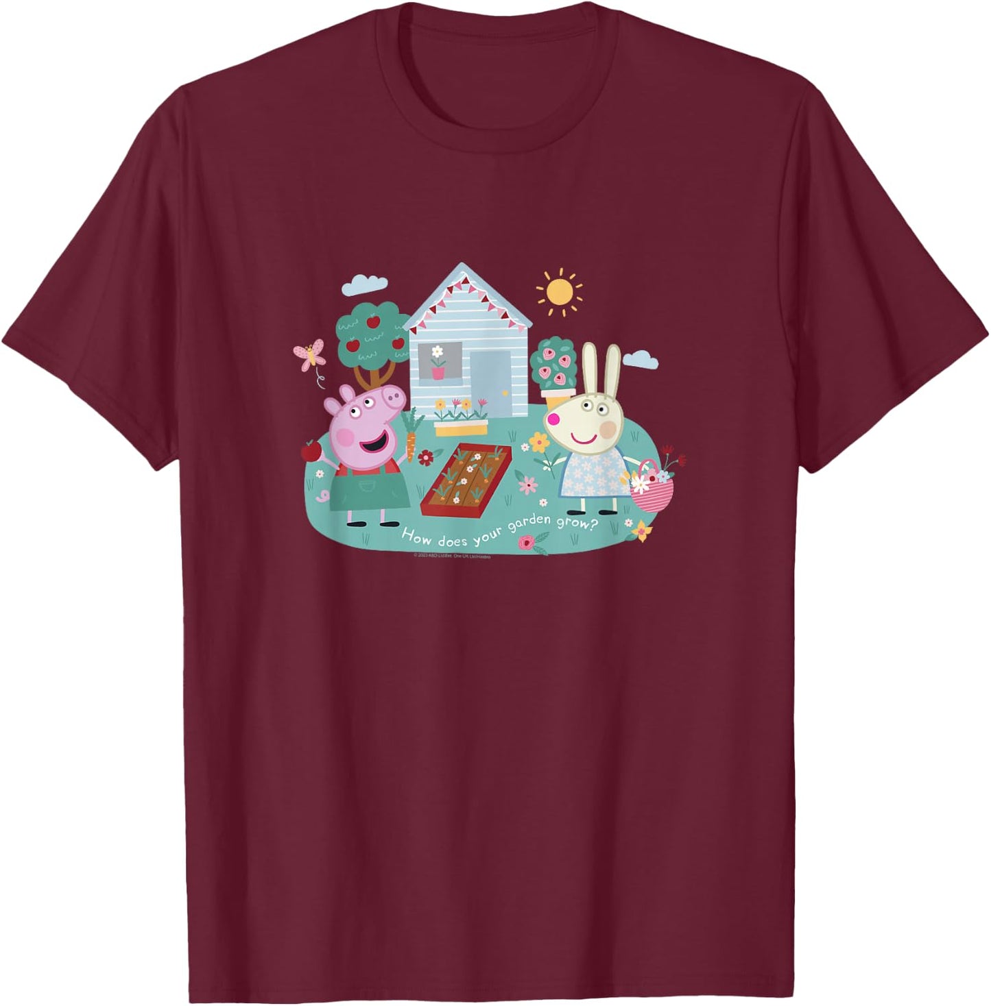 Peppa Pig How Does Your Garden Grow? Rebecca & Peppa T-Shirt - T-Shirt | Maroon