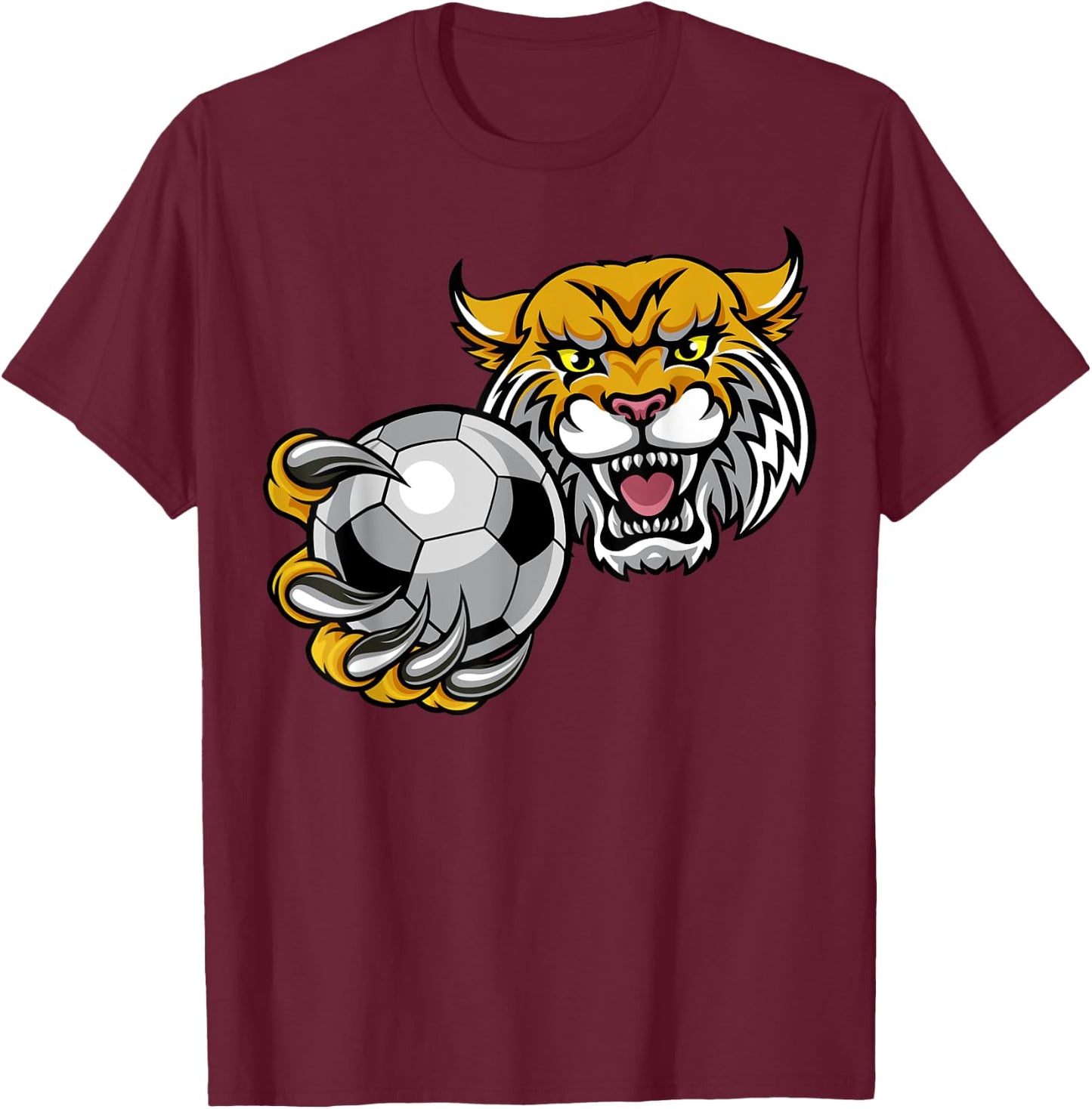 Wildcat Sports Team Mascot Holding Soccer Football Ball Women Kids T-Shirt - T-Shirt | Maroon