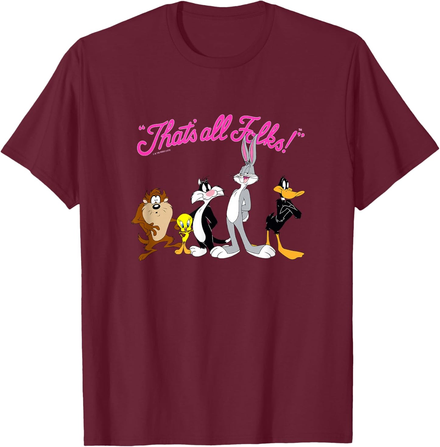 Looney Tunes That's All Folks! Logo Group Shot T-Shirt - T-Shirt | Maroon