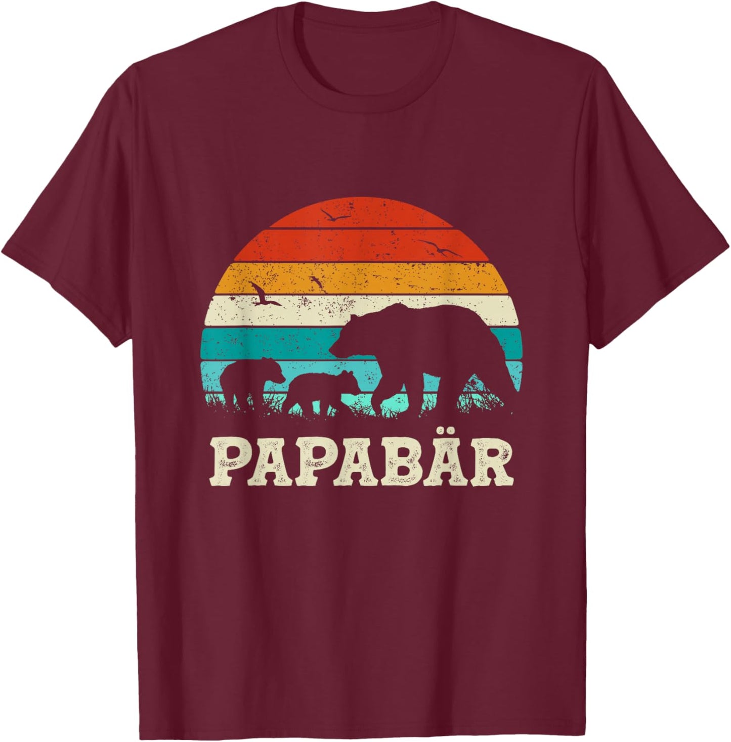 Retro Father Baby Son Daughter Children Bear Dad Father's Day , black T-Shirt - T-Shirt | Maroon