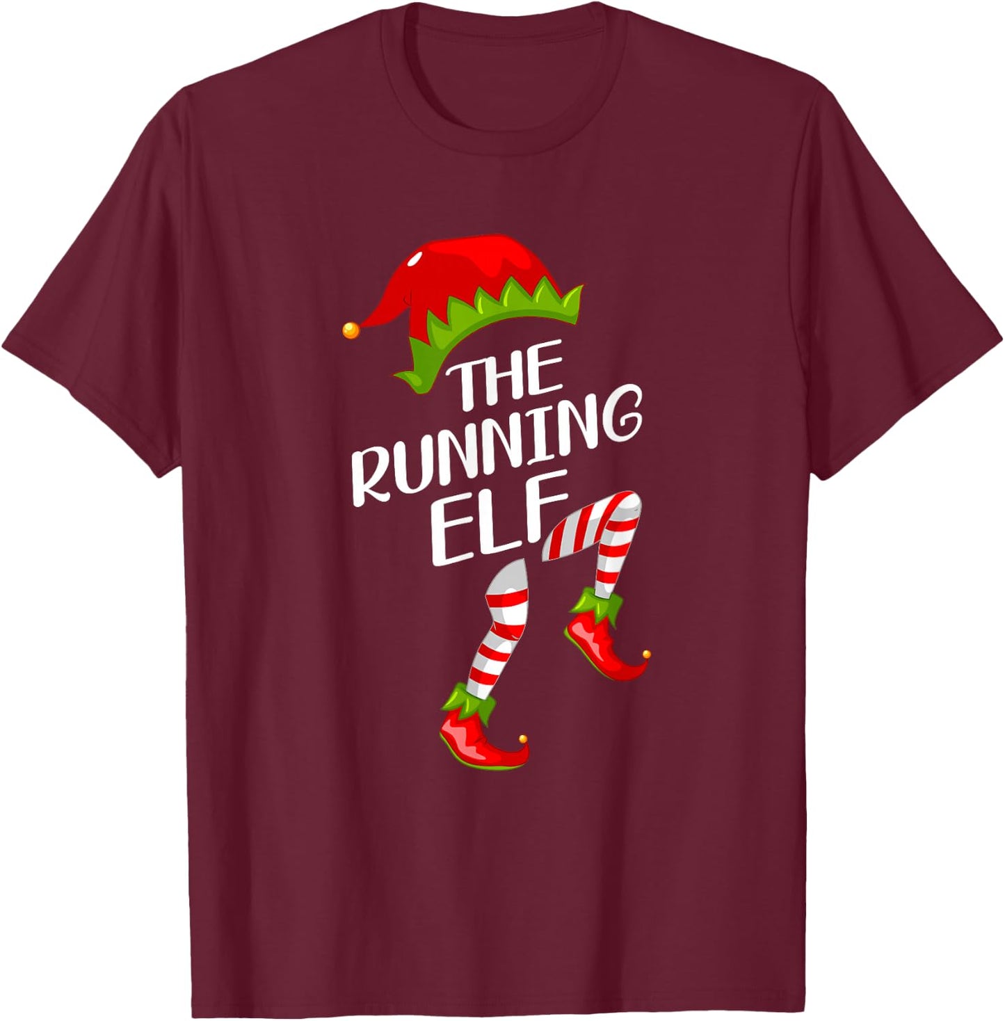 Funny The Running Elf Christmas Family Matching Pajama T-Shirt - T-Shirt | Maroon