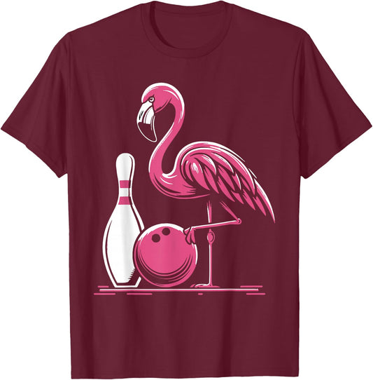 Funny Flamingo Bowling Pin Bowl Bowler T-Shirt - T-Shirt | Maroon