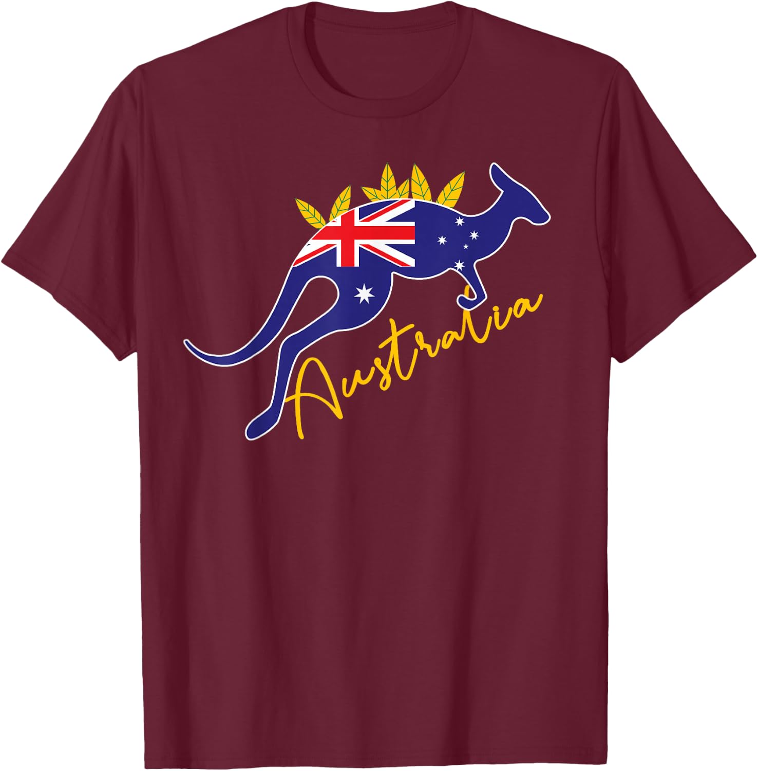Australia Flag Kangaroo Australian Pride Souvenir Home T-Shirt - T-Shirt | Maroon