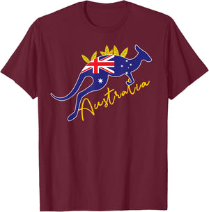 Australia Flag Kangaroo Australian Pride Souvenir Home T-Shirt - T-Shirt | Maroon