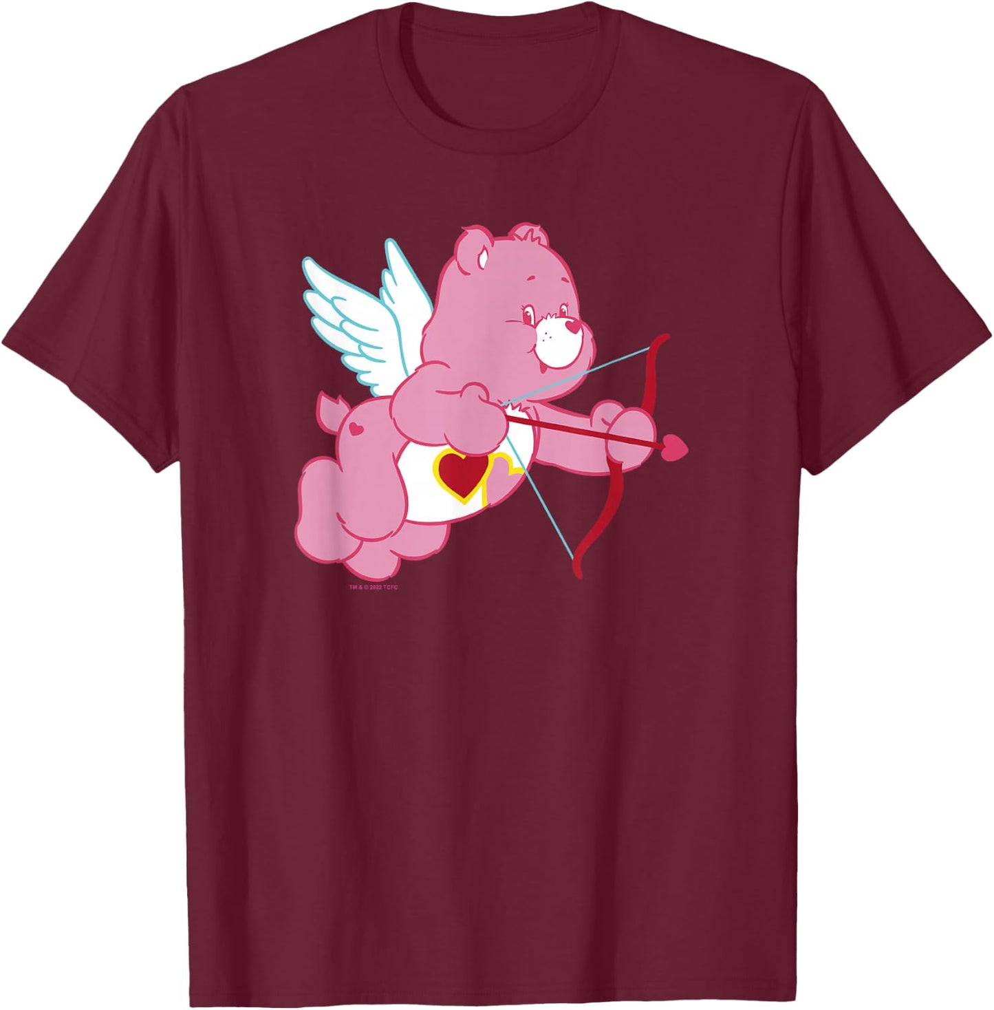 Care Bears Valentine's Day Vintage Love-a-Lot Cupid Bear , Black, S T-Shirt - T-Shirt | Maroon