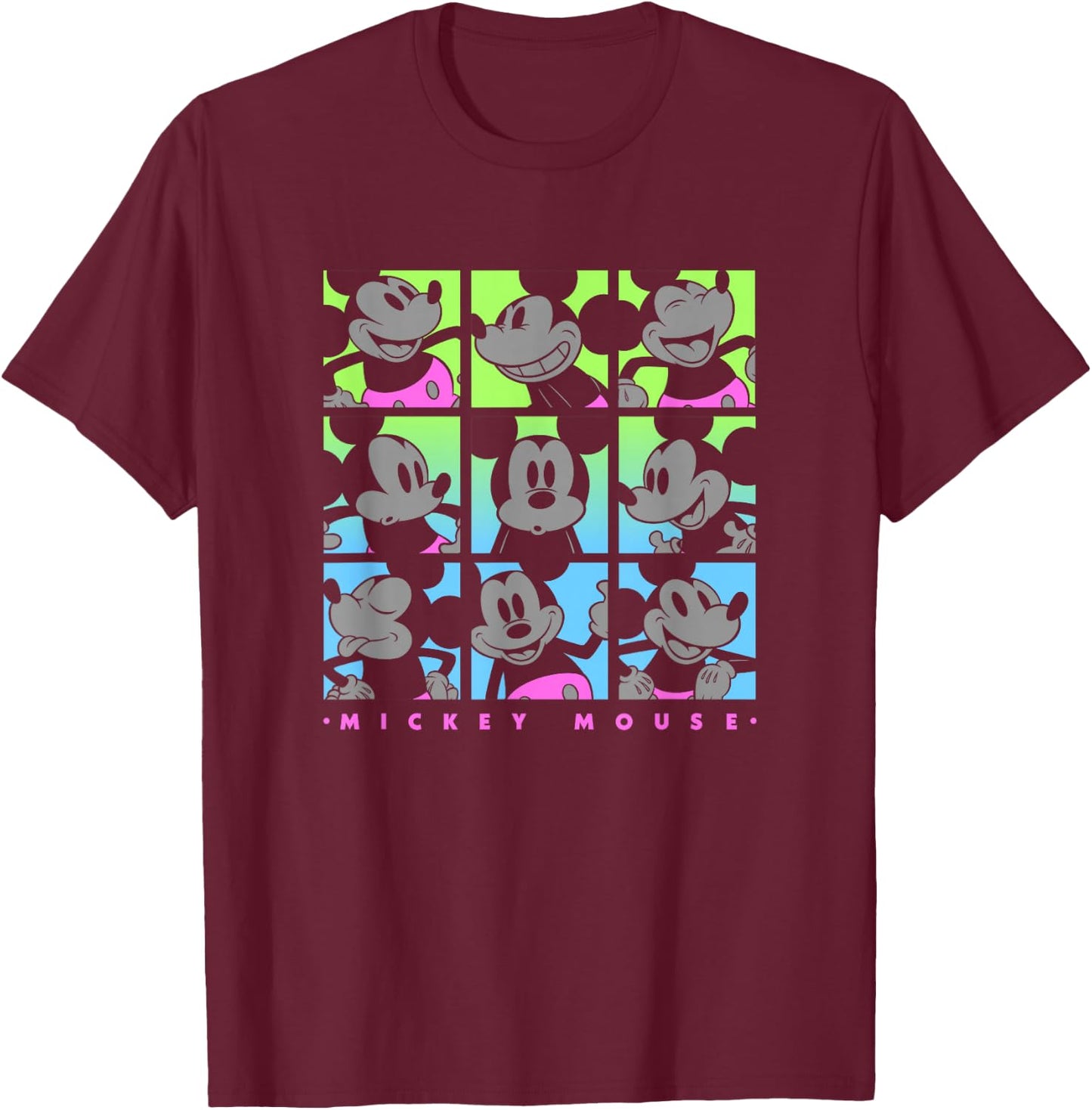 Disney Mickey and Friends Warhol Mickey Pop Art Neon Box Up T-Shirt - T-Shirt | Maroon