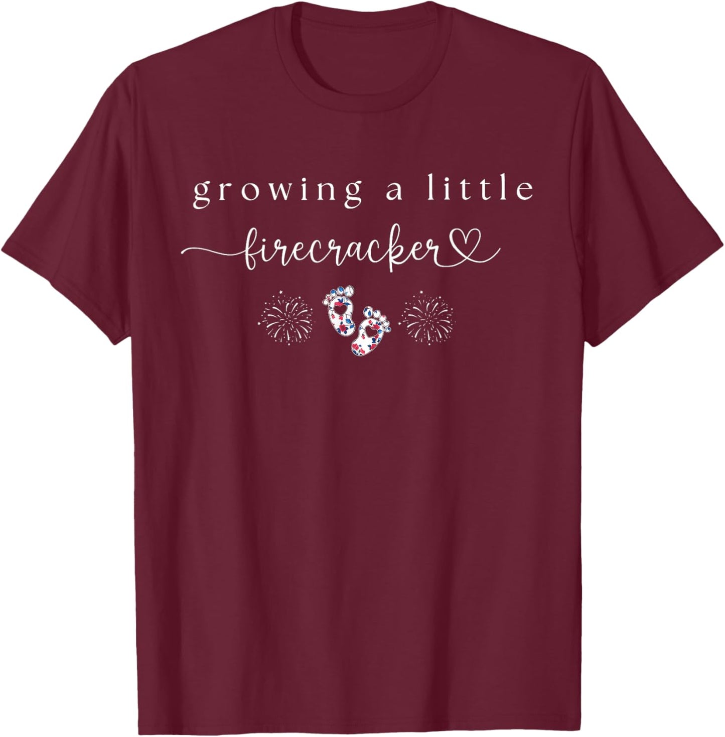 Retro Growing A Little Firecracker 4th of July Pregnancy T-Shirt - T-Shirt | Maroon