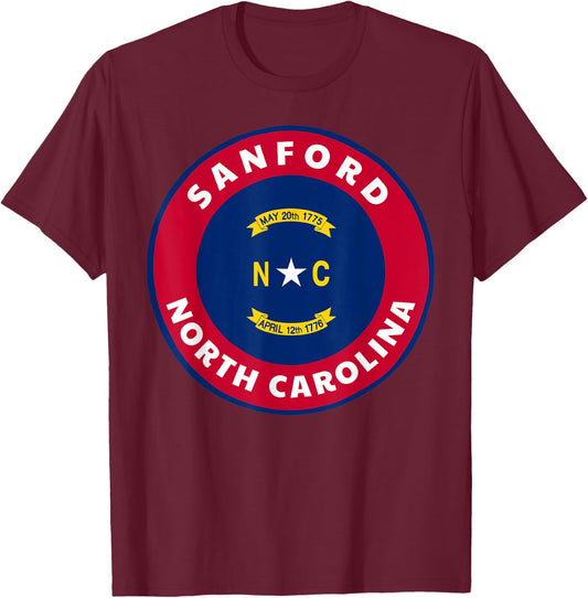 Sanford North Carolina NC Flag Badge Roundlet Souvenir T-Shirt - T-Shirt | Maroon
