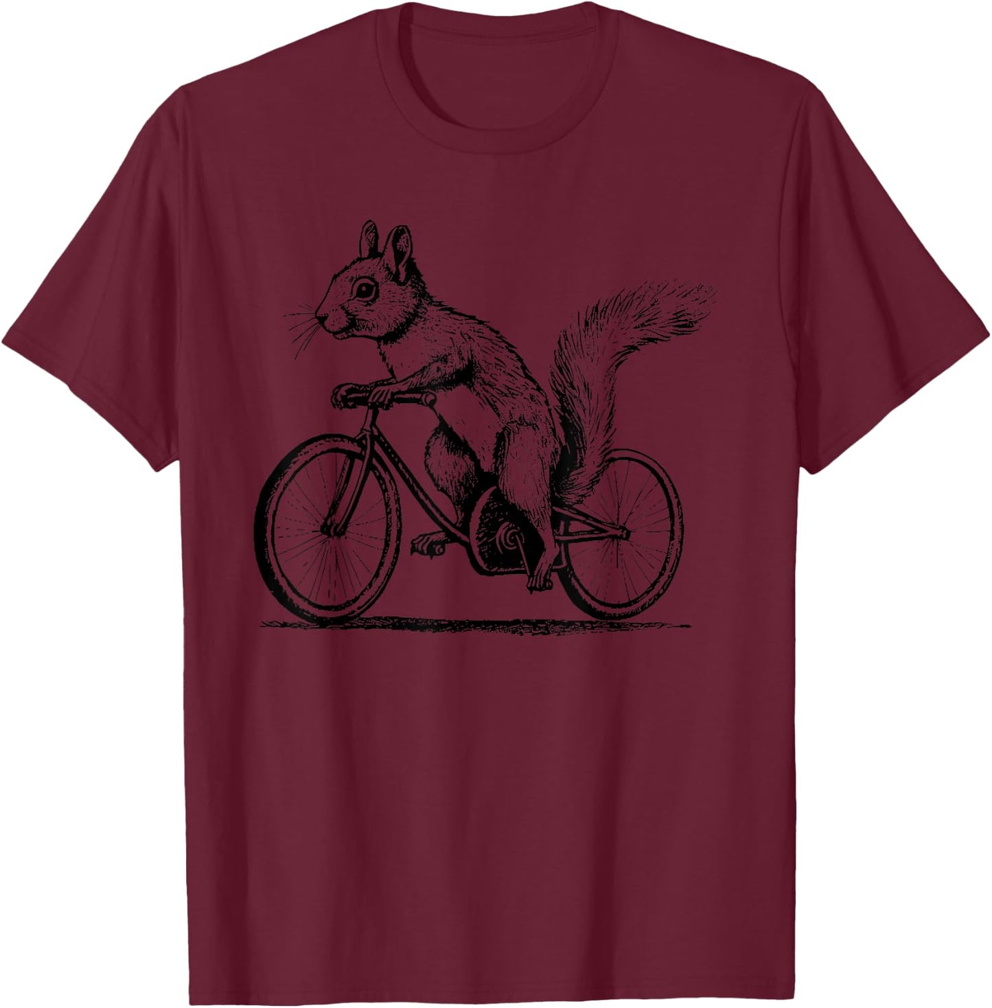Squirrel on a Bike Funny Rodent Biker Animal Rider T-Shirt - T-Shirt | Maroon