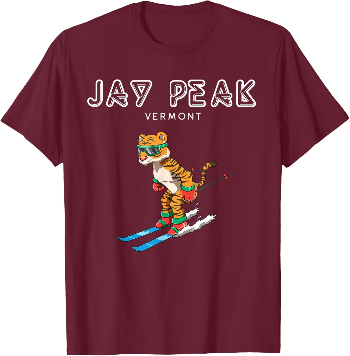 Jay Peak Vermont - Funny Ski Tiger T-Shirt - T-Shirt | Maroon