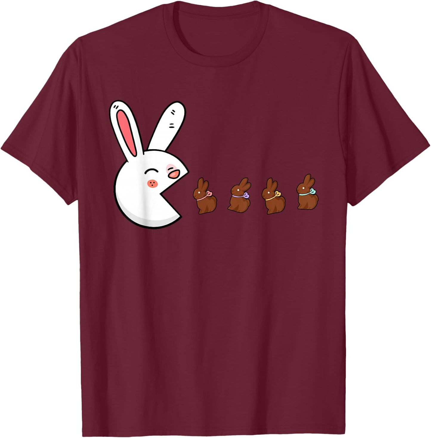 Funny Easter Bunny Rabbit Eating Chocolate Gamer Boys Girls T-Shirt - T-Shirt | Maroon