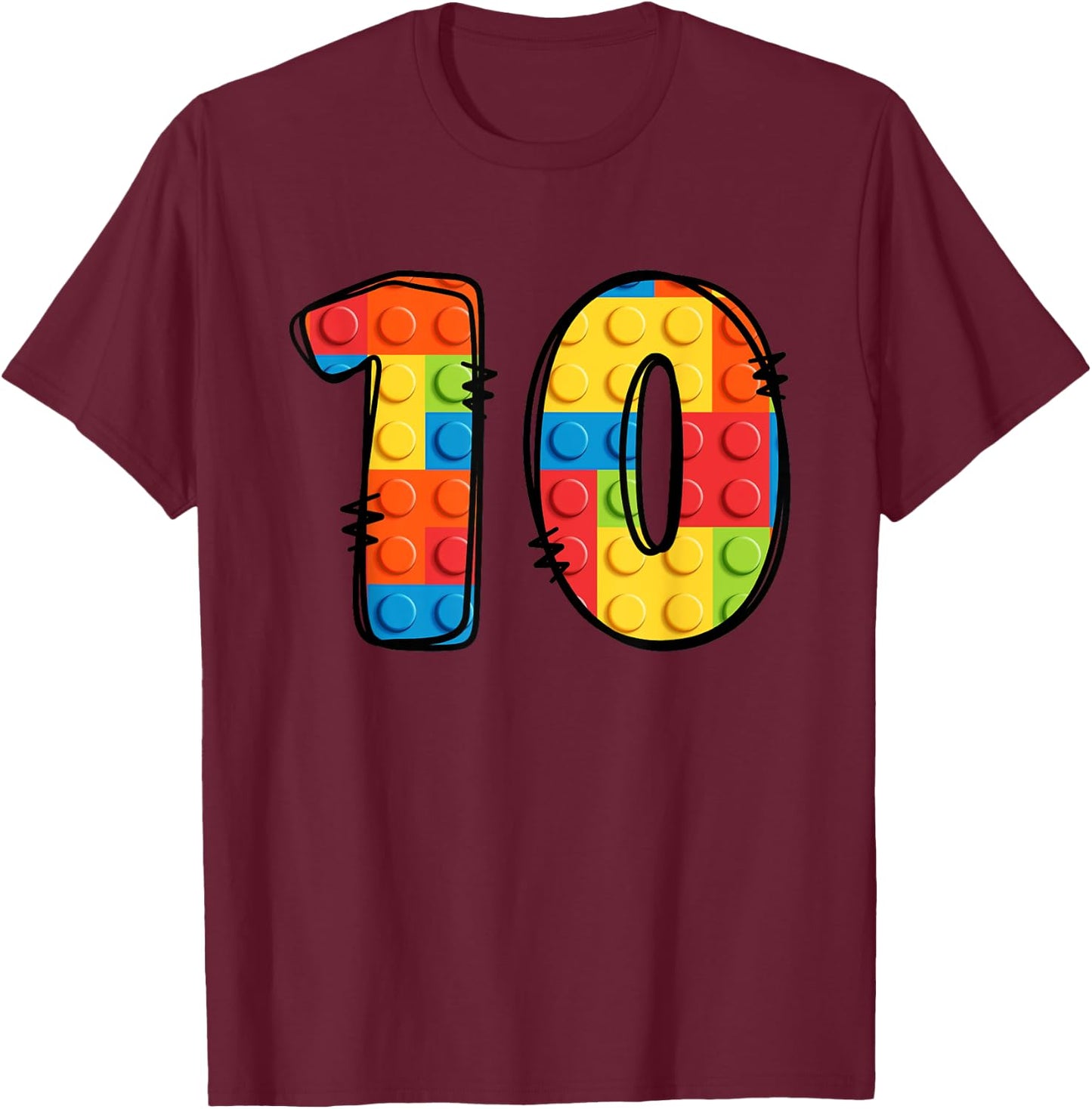 10 Year Old Blocks Building Master Builder 10th Birthday T-Shirt - T-Shirt | Maroon