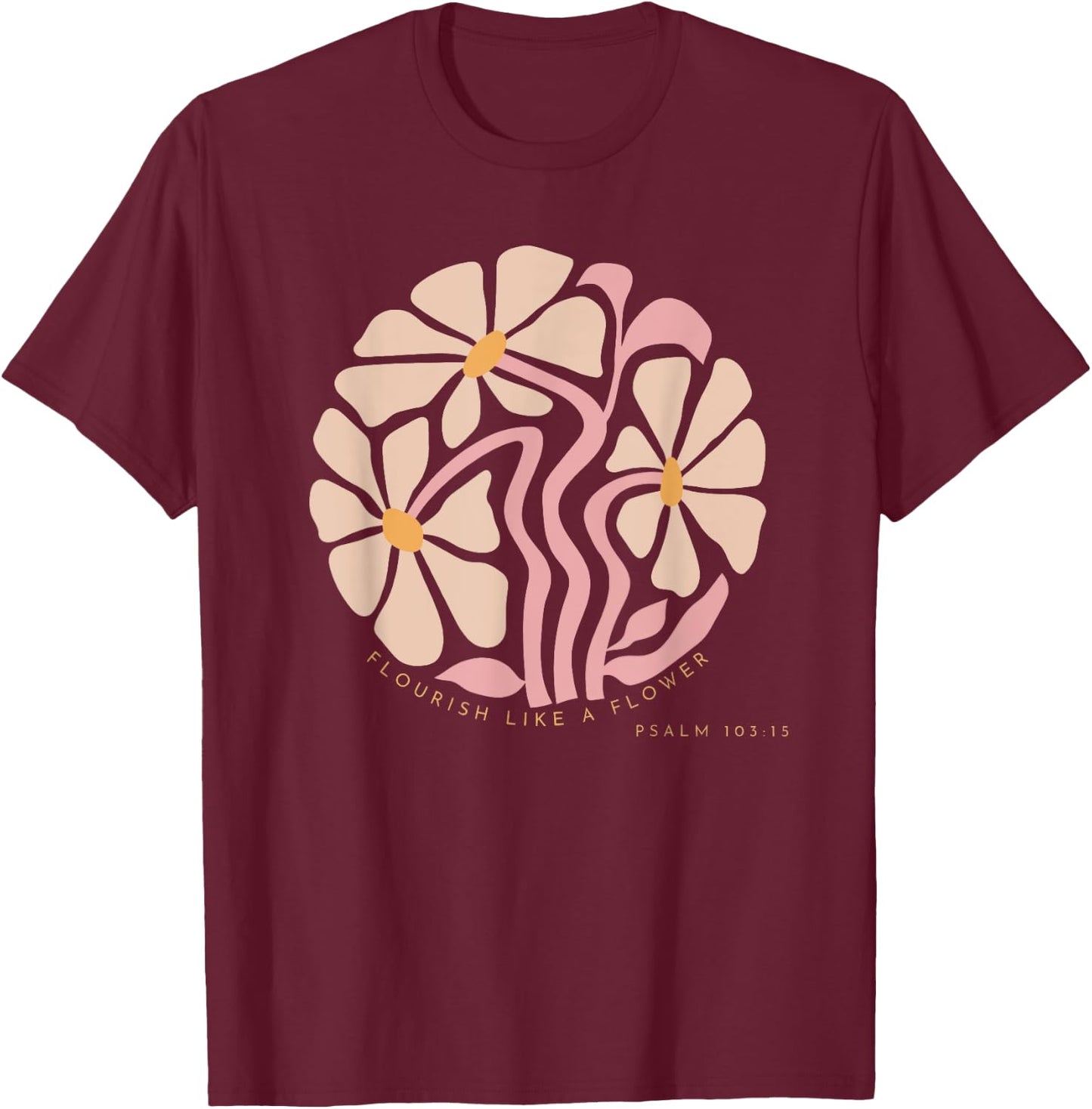 Flourish Like A Flower Retro Boho Christian Floral T-Shirt - T-Shirt | Maroon