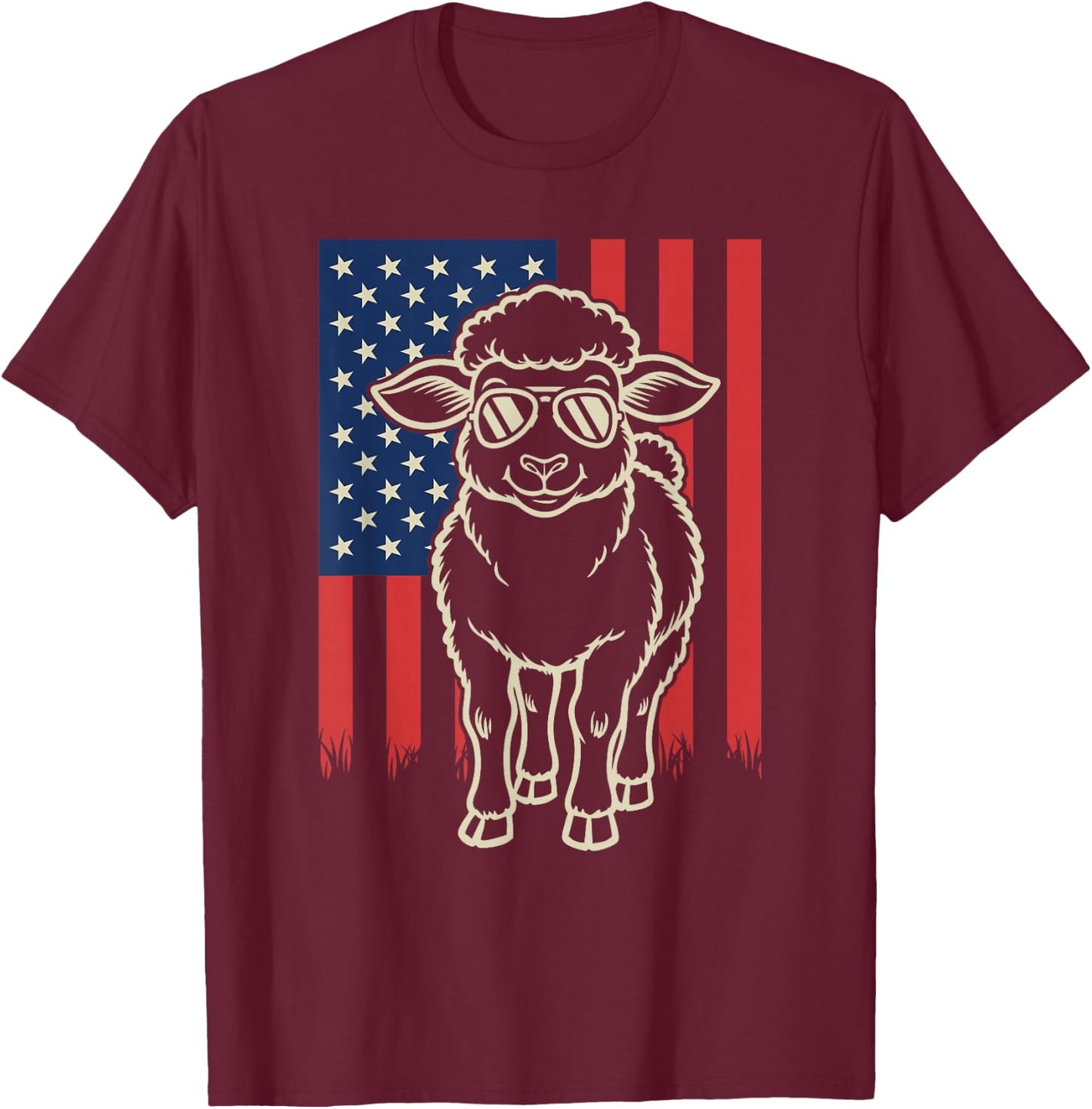 Sheep Lover Farmer Farm Animal 4th of July T-Shirt - T-Shirt | Maroon