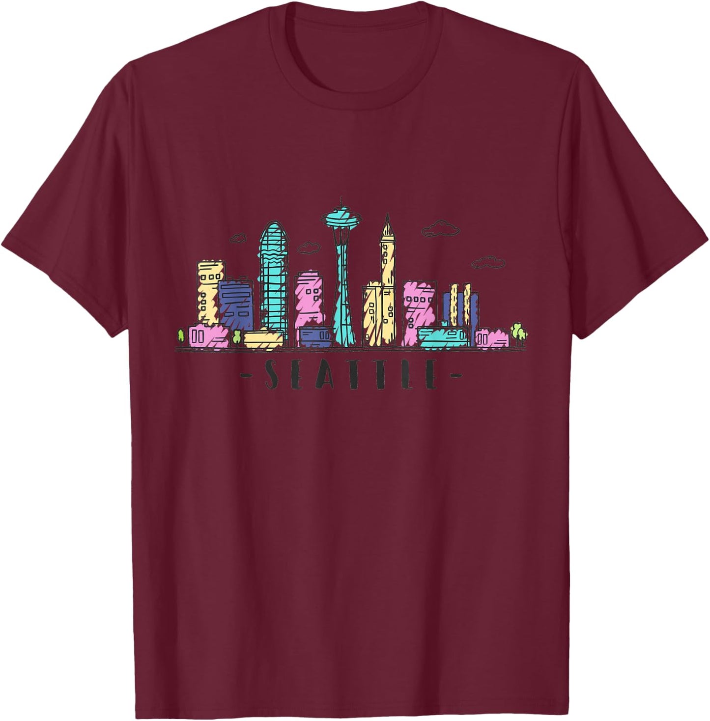Seattle Skyline Washington PNW Vintage T-Shirt - T-Shirt | Maroon