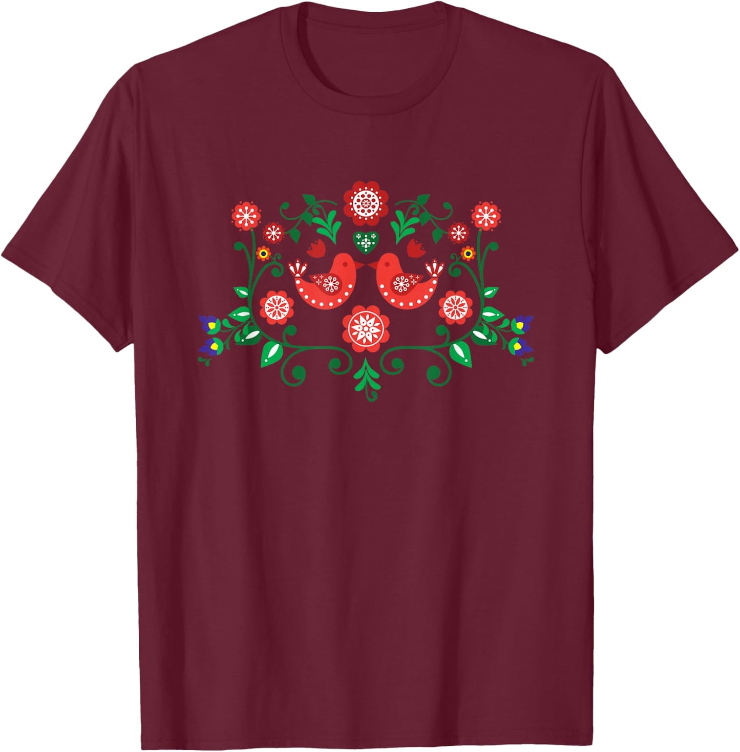 Polish Traditional Folk Pattern, Eastern Folklore T-Shirt - T-Shirt | Maroon