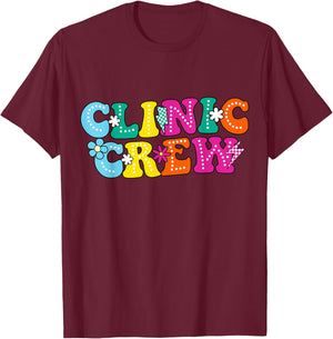 Clinic Crew School Nurse Groovy Appreciation Week T-Shirt - T-Shirt | Maroon