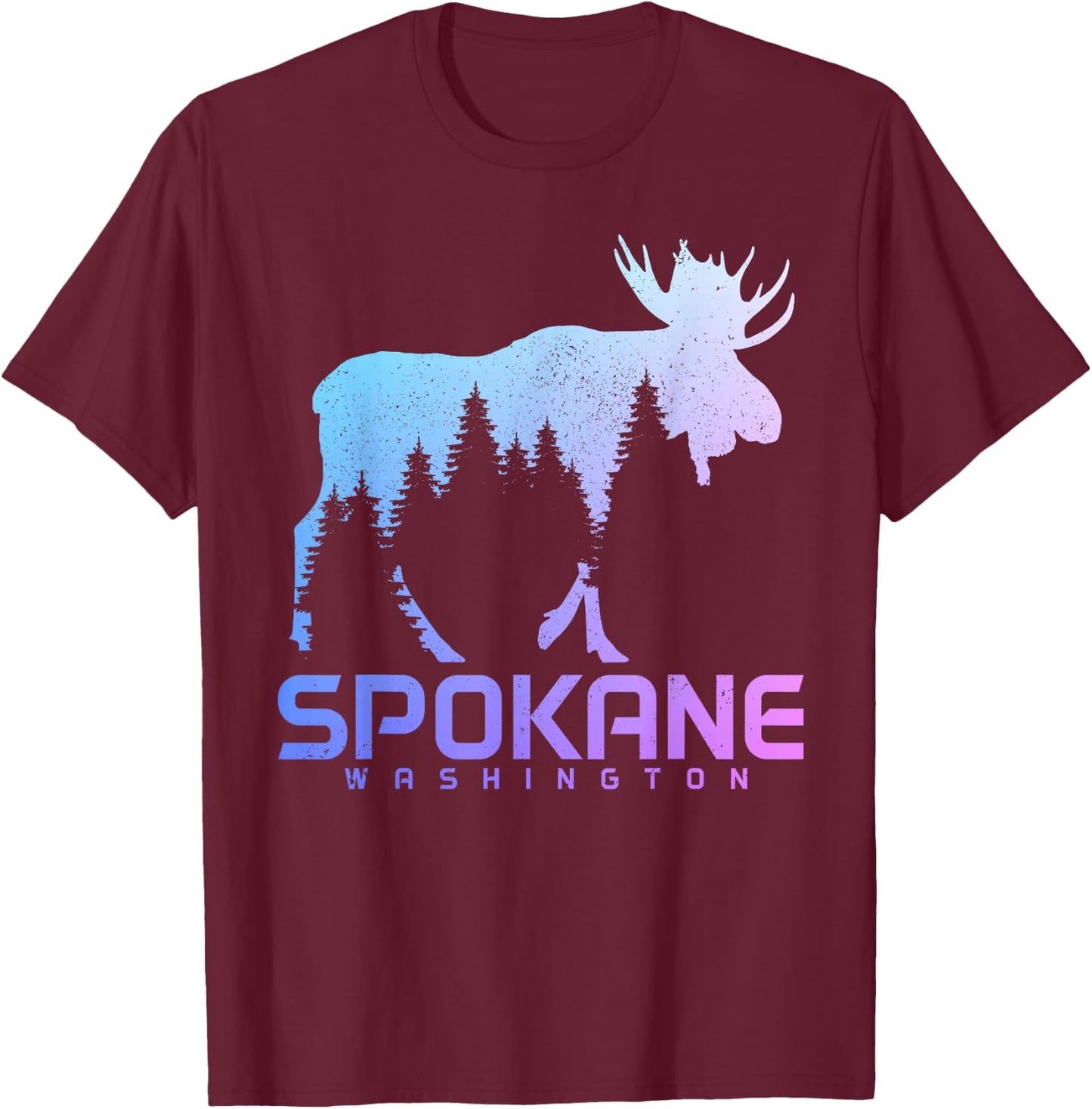 Spokane Washington PNW Vintage Moose Souvenir T-Shirt - T-Shirt | Maroon