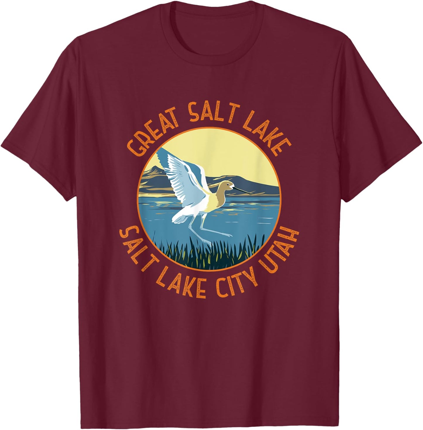 Great Salt Lake American Avocet Retro Distressed Circle T-Shirt - T-Shirt | Maroon